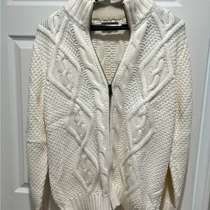 Express Cream Cowl Neck Sweater with Cable Knit Design